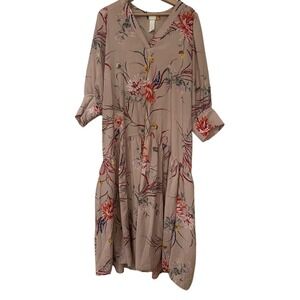 H&M Long Sleeve Floral Dress -‎ mauve, drop waist botanicals size S fits like M